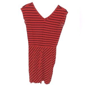 GAP BURNT ORANGE AND NAVY STRIPE V-NECK MIDI DRESS